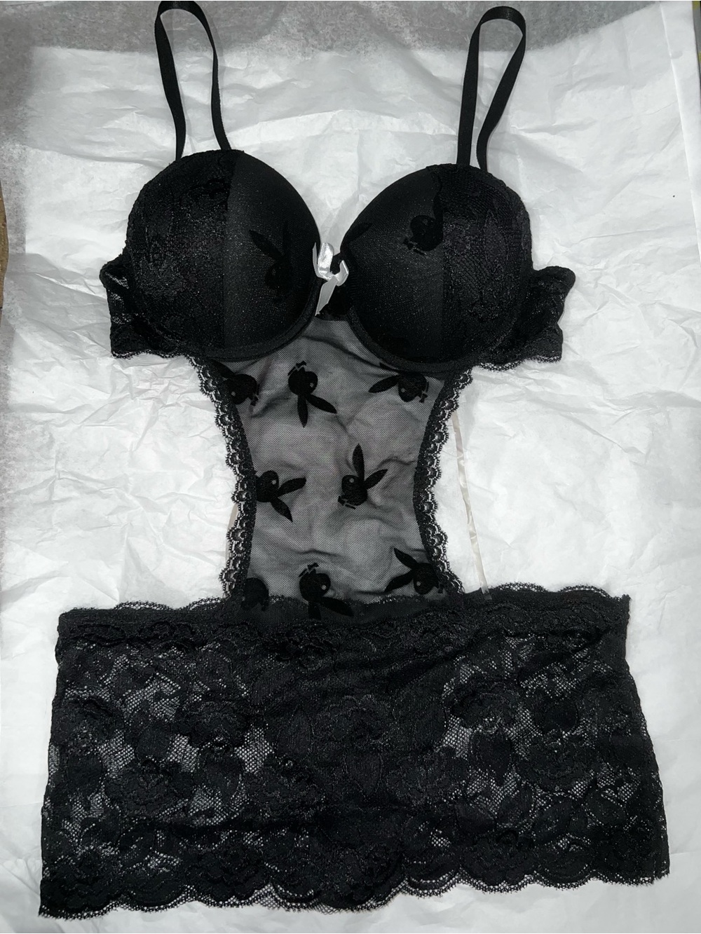 Black Lace playboy Sheer Mesh Panels lingerie
